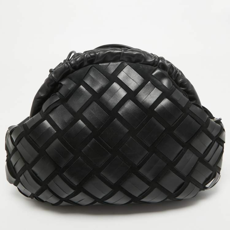 Pre Owned Furla Black Woven Leather and Suede Essentials Clutch