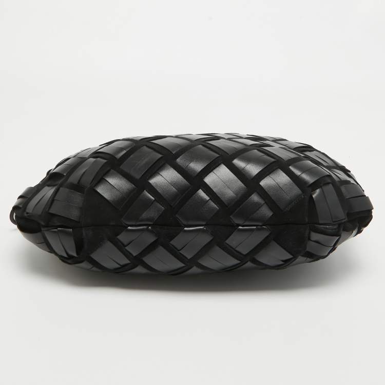 Pre Owned Furla Black Woven Leather and Suede Essentials Clutch