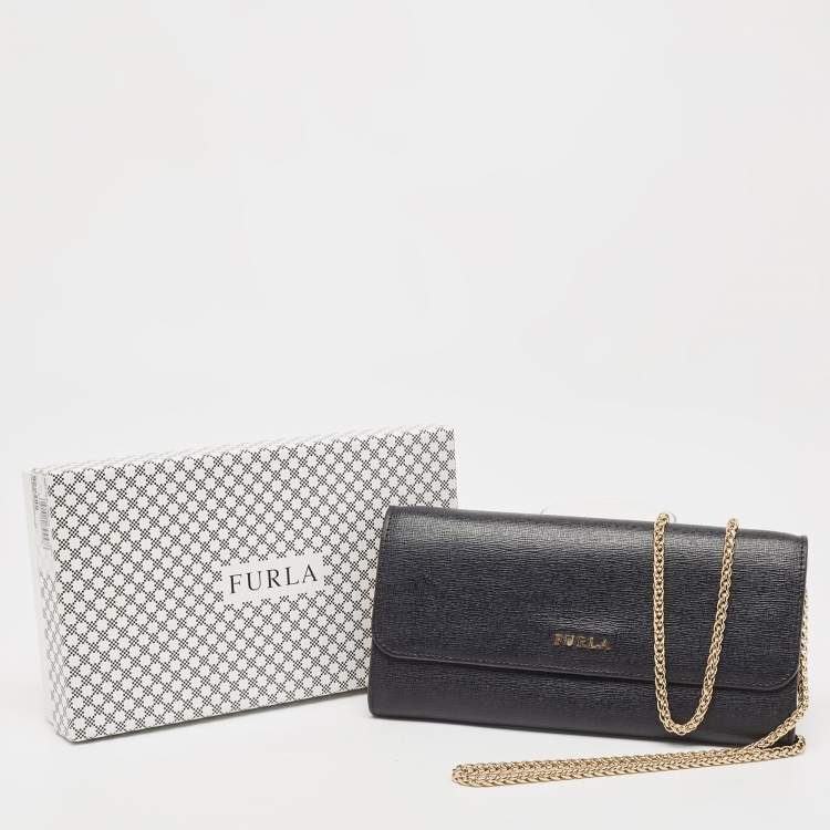 Pre Owned Furla Black Leather Babylon Wallet on Chain 