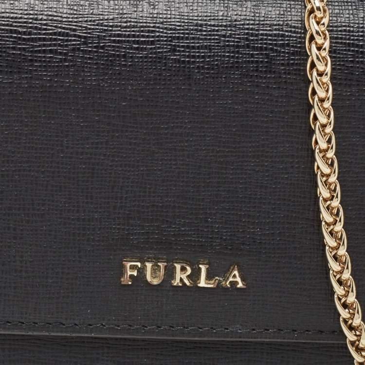 Pre Owned Furla Black Leather Babylon Wallet on Chain 