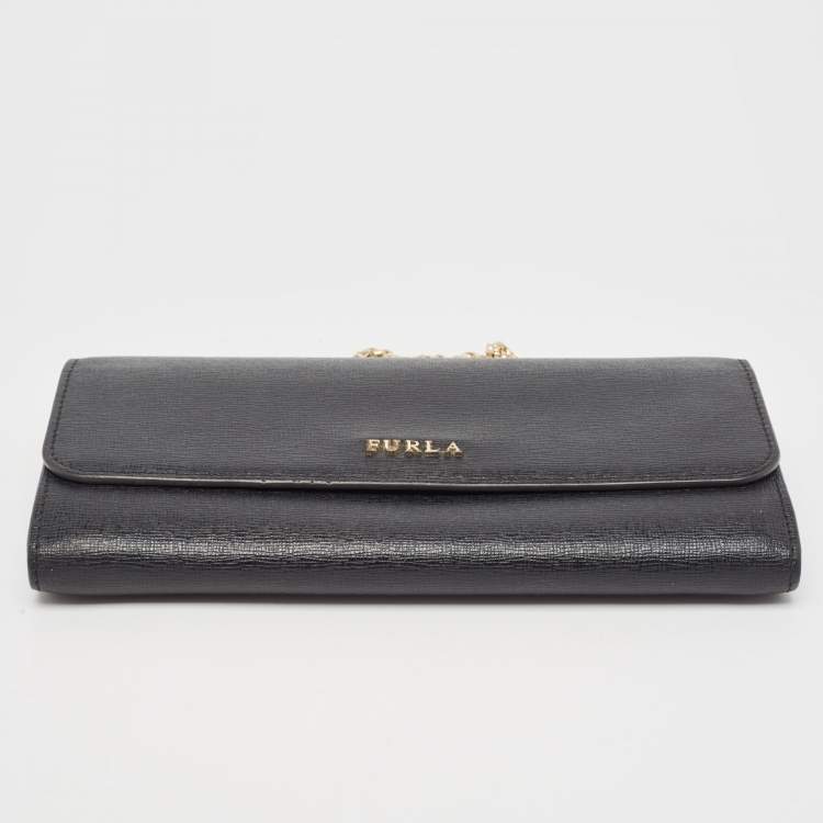 Pre Owned Furla Black Leather Babylon Wallet on Chain 