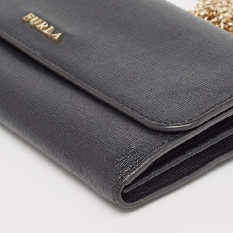 Pre Owned Furla Black Leather Babylon Wallet on Chain 