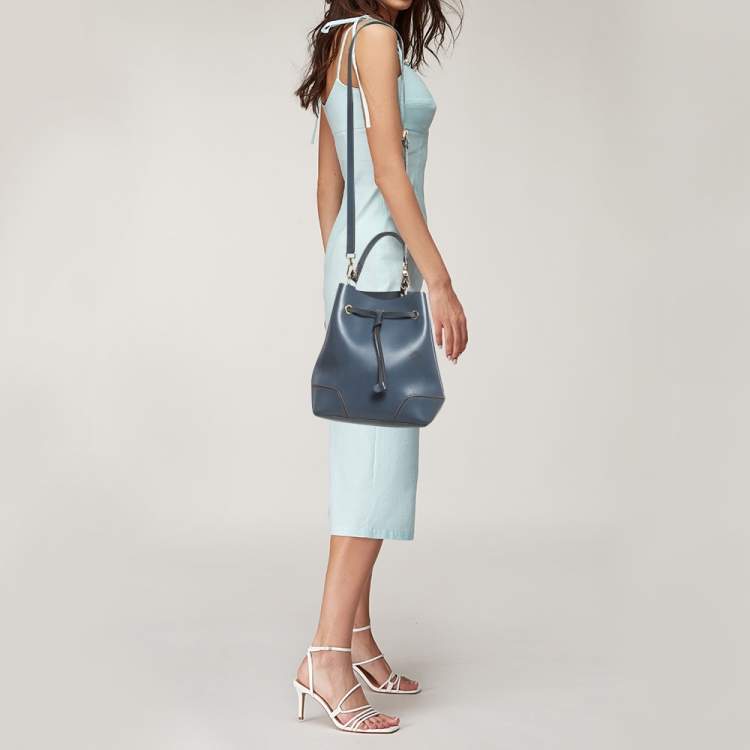Pre Owned Furla Navy Blue Leather Stacy Drawstring Bucket Bag