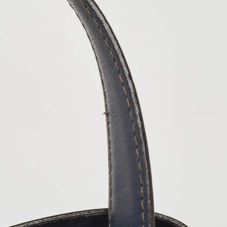 Pre Owned Furla Navy Blue Leather Stacy Drawstring Bucket Bag