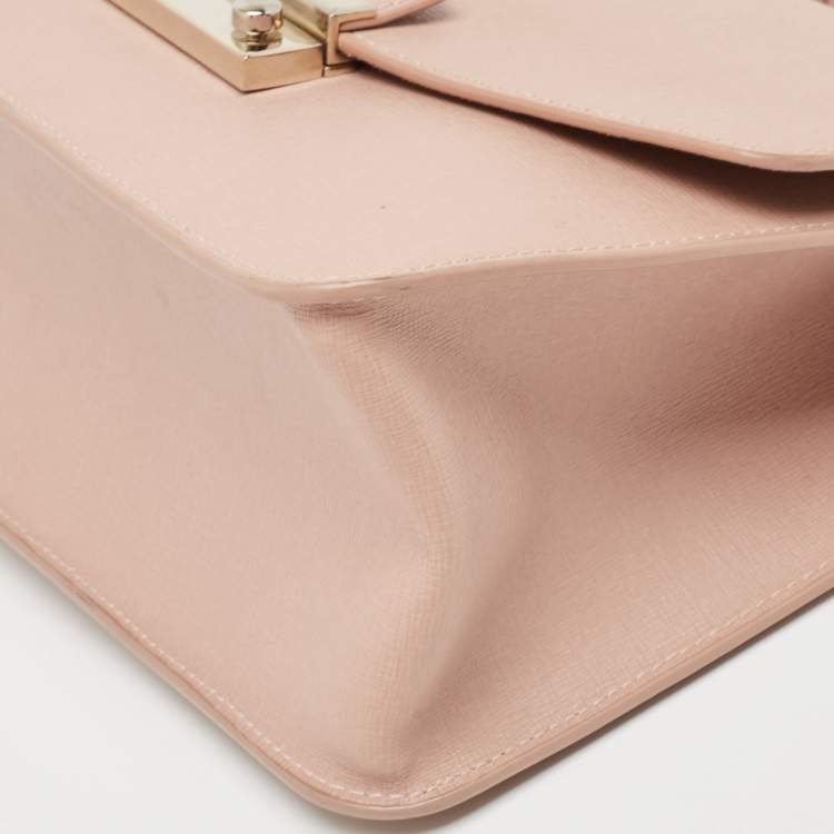 Pre Owned Furla Light Pink Leather Julia Top Handle Bag