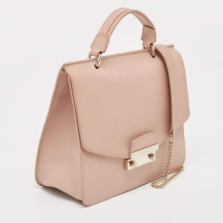 Pre Owned Furla Light Pink Leather Julia Top Handle Bag