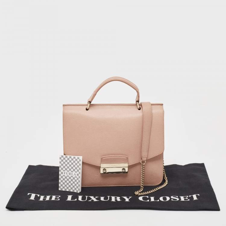Pre Owned Furla Light Pink Leather Julia Top Handle Bag