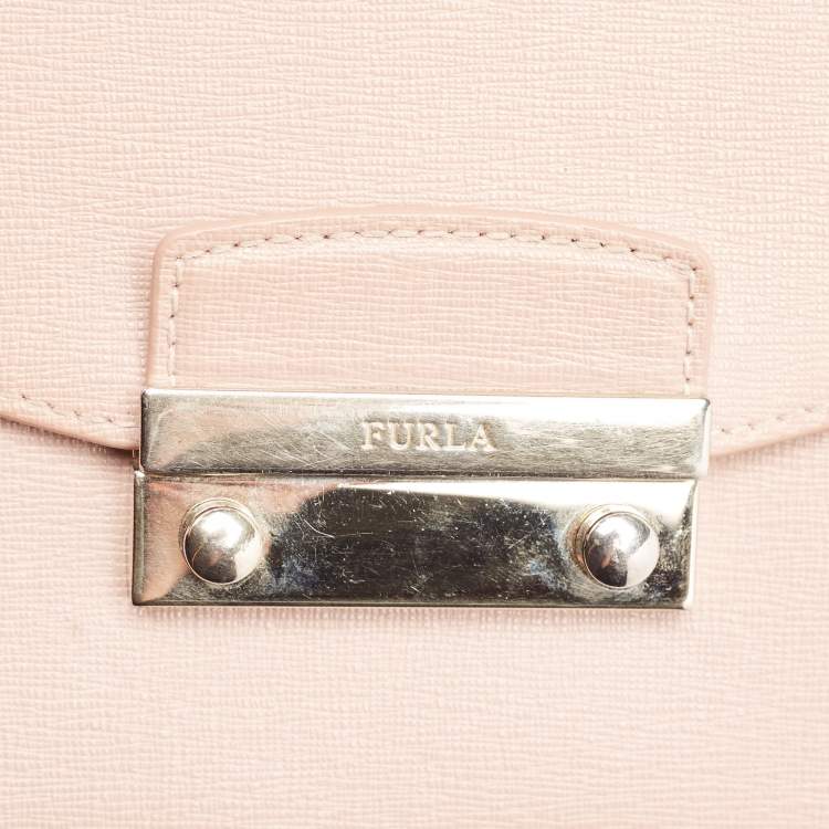 Pre Owned Furla Light Pink Leather Julia Top Handle Bag