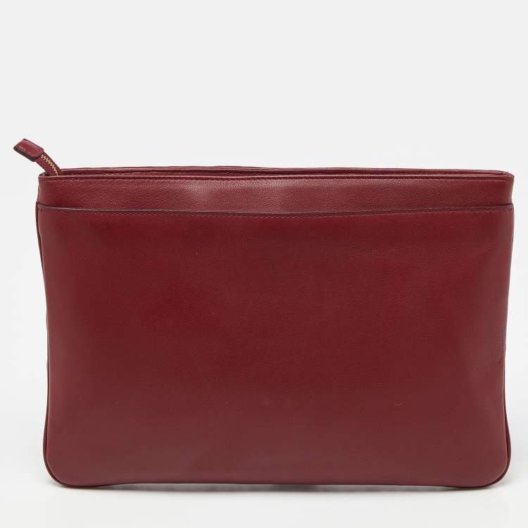 Pre Owned Furla Red Matelassé Leather Zip Clutch