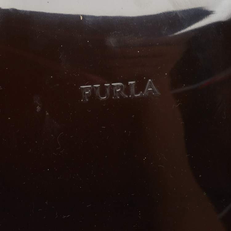 Pre Owned Furla Dark Brown/Beige Rubber and Leopard Print Leather Medium Candy Satchel