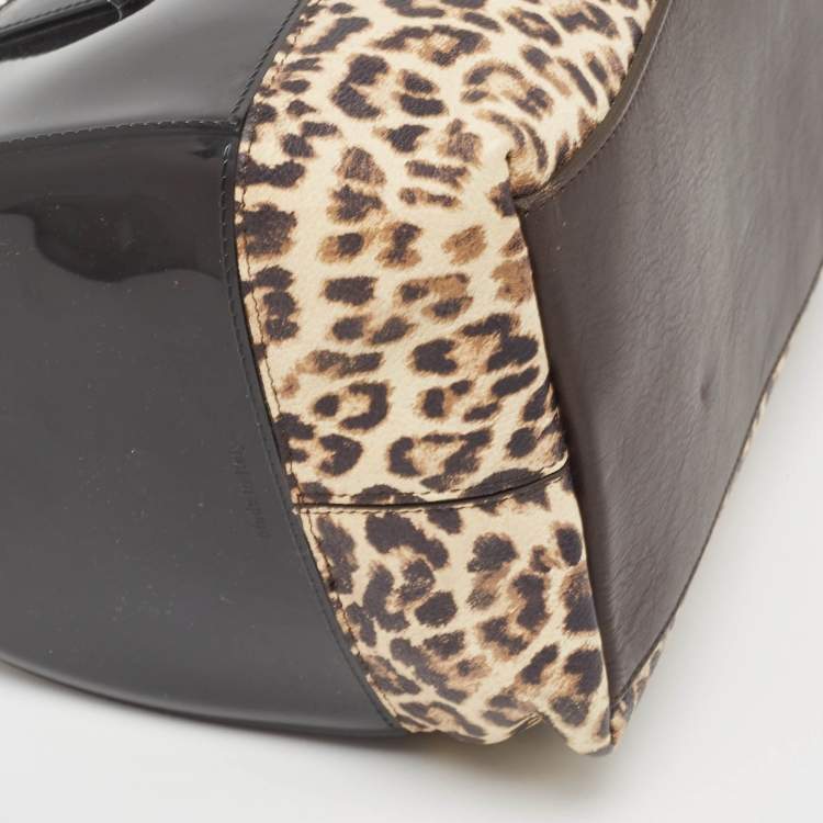Pre Owned Furla Dark Brown/Beige Rubber and Leopard Print Leather Medium Candy Satchel