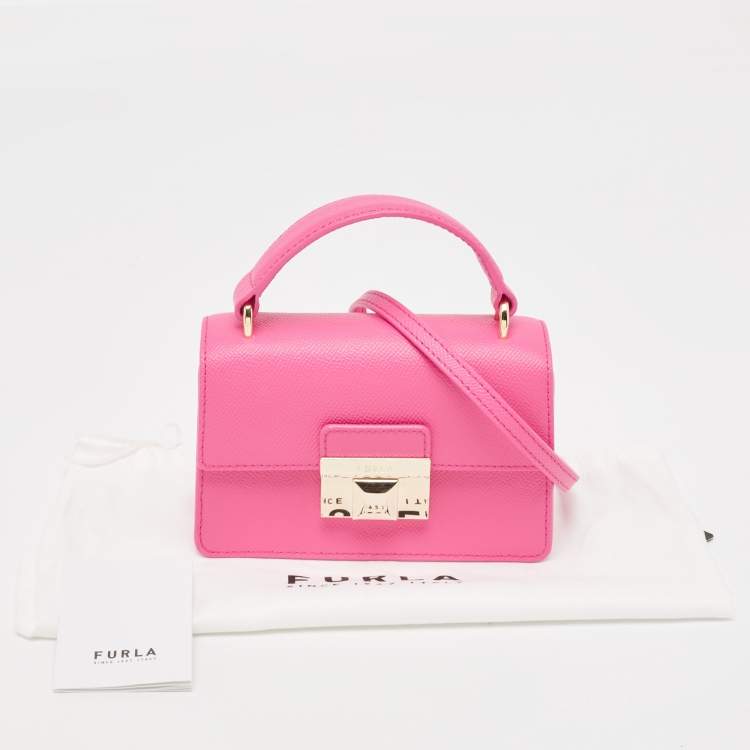 Pre Owned Furla Pink Leather Micro Venere Top Handle Bag