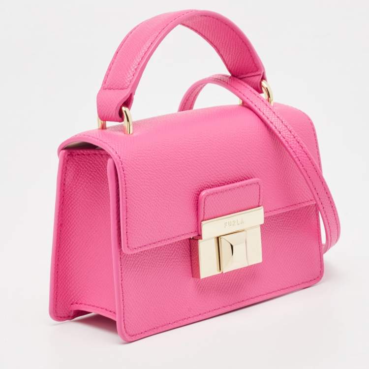 Pre Owned Furla Pink Leather Micro Venere Top Handle Bag
