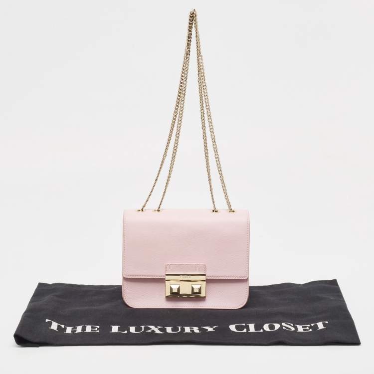 Pre Owned Furla Light Pink Leather Bella Chain Shoulder Bag