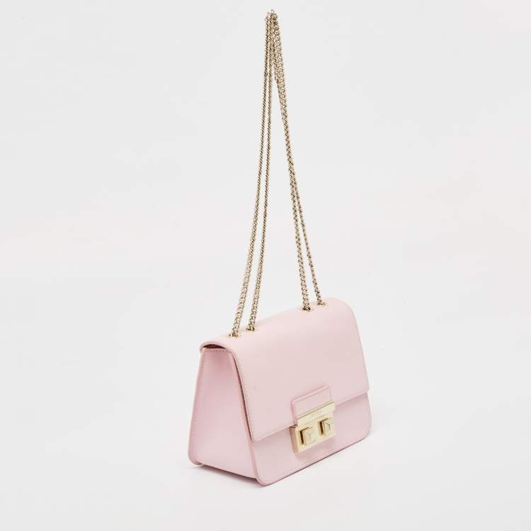 Pre Owned Furla Light Pink Leather Bella Chain Shoulder Bag
