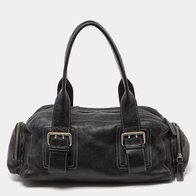 Pre Owned Furla Black Leather Buckle Satchel