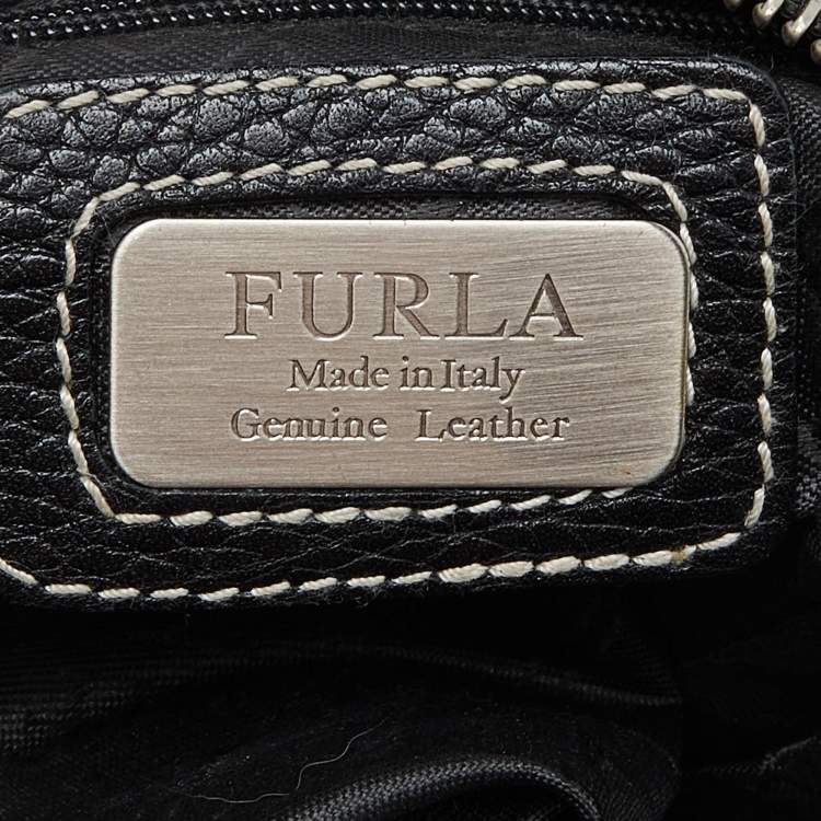 Pre Owned Furla Black Leather Buckle Satchel