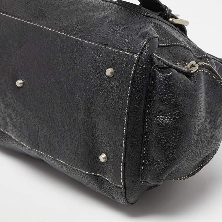 Pre Owned Furla Black Leather Buckle Satchel