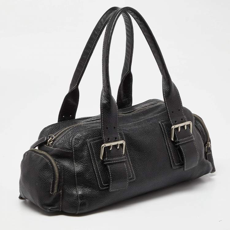 Pre Owned Furla Black Leather Buckle Satchel