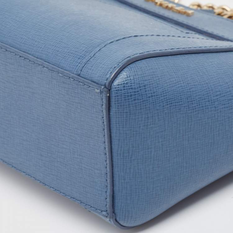 Pre Owned Furla Blue Leather Mini Ginevra Crossbody Bag
