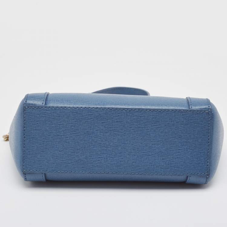 Pre Owned Furla Blue Leather Mini Ginevra Crossbody Bag