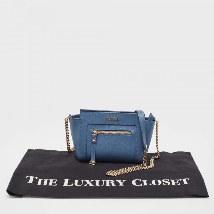 Pre Owned Furla Blue Leather Mini Ginevra Crossbody Bag