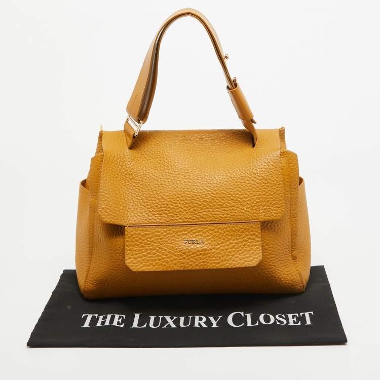 Pre Owned Furla Mustard Leather Medium Capriccio Top Handle Bag