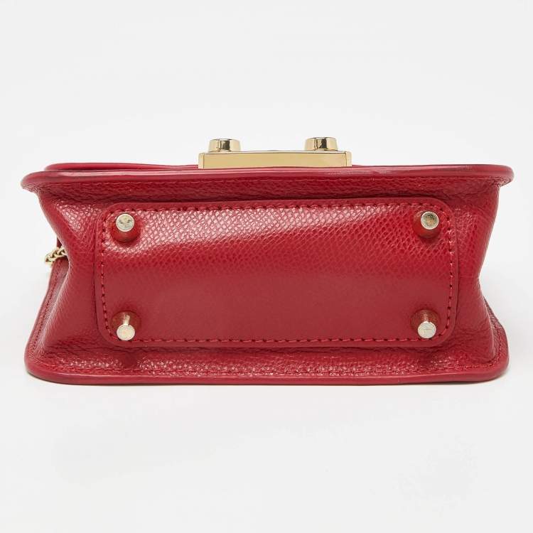 Pre Owned Furla Red Leather Mini Metropolis Crossbody Bag