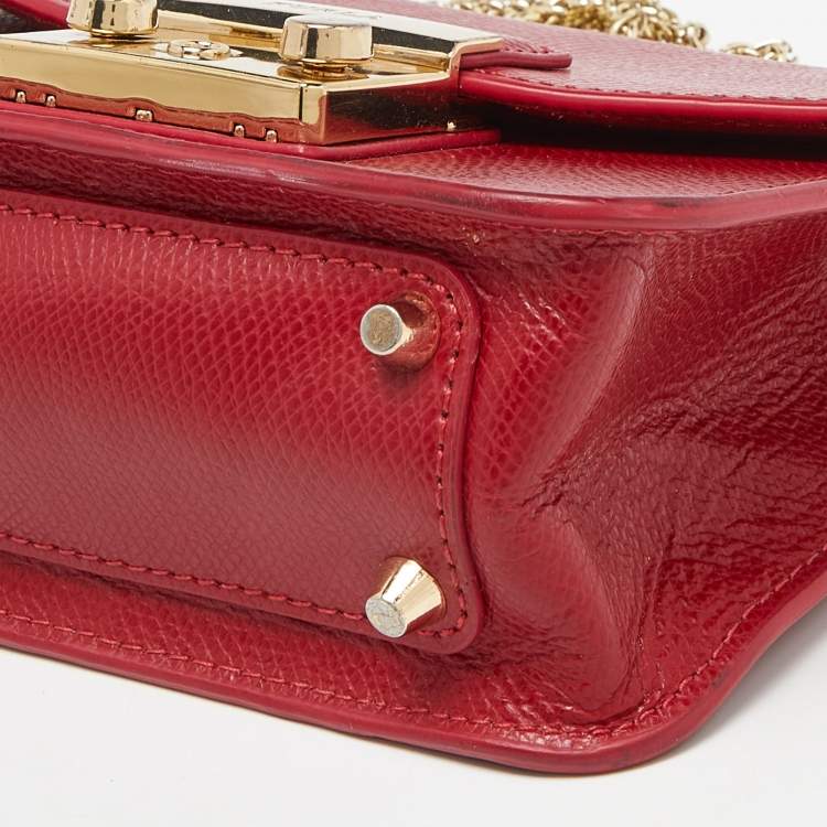 Pre Owned Furla Red Leather Mini Metropolis Crossbody Bag