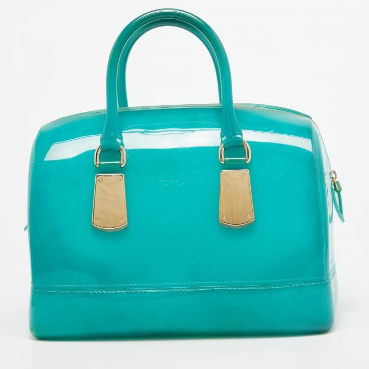 Pre Owned Furla Green Rubber Candy Satchel