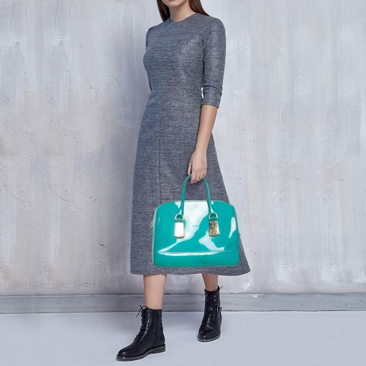 Pre Owned Furla Green Rubber Candy Satchel