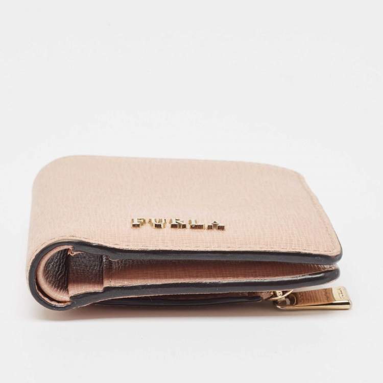 Pre Owned Furla Light Pink Leather Logo Bifold Wallet