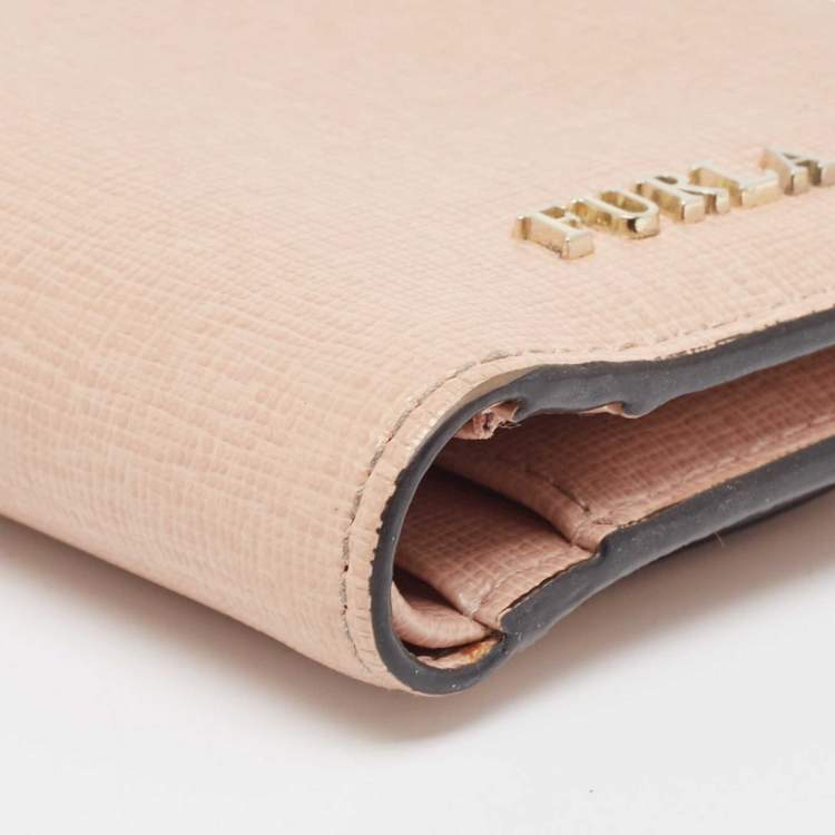 Pre Owned Furla Light Pink Leather Logo Bifold Wallet