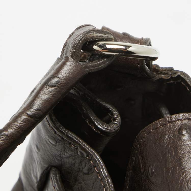 Pre Owned Furla Dark Brown Ostrich Leather Greta Bag