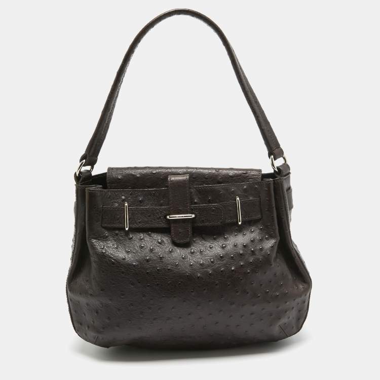 Furla Dark Brown Ostrich Leather Greta Bag Furla | The Luxury Closet