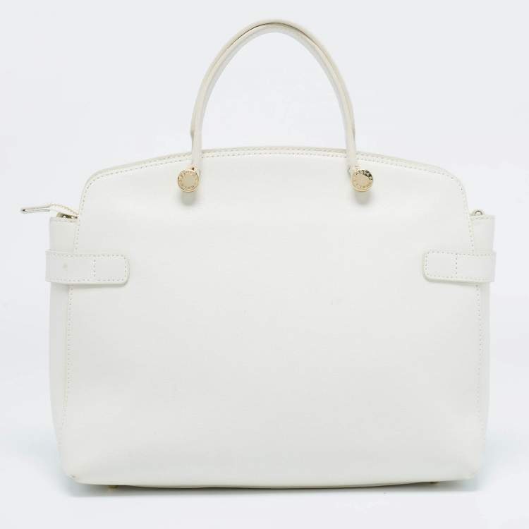 Pre Owned Furla White Leather Medium Agata Satchel