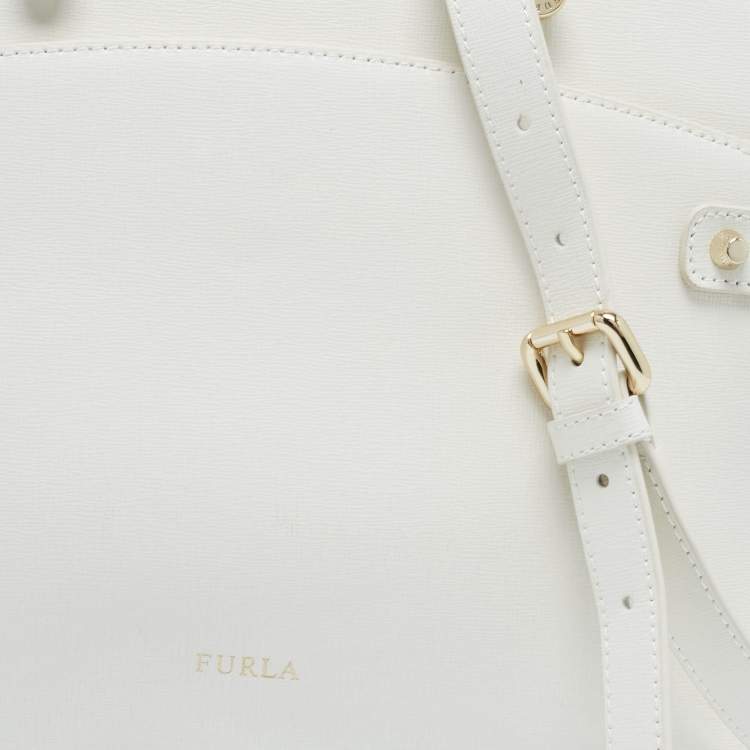 Pre Owned Furla White Leather Medium Agata Satchel