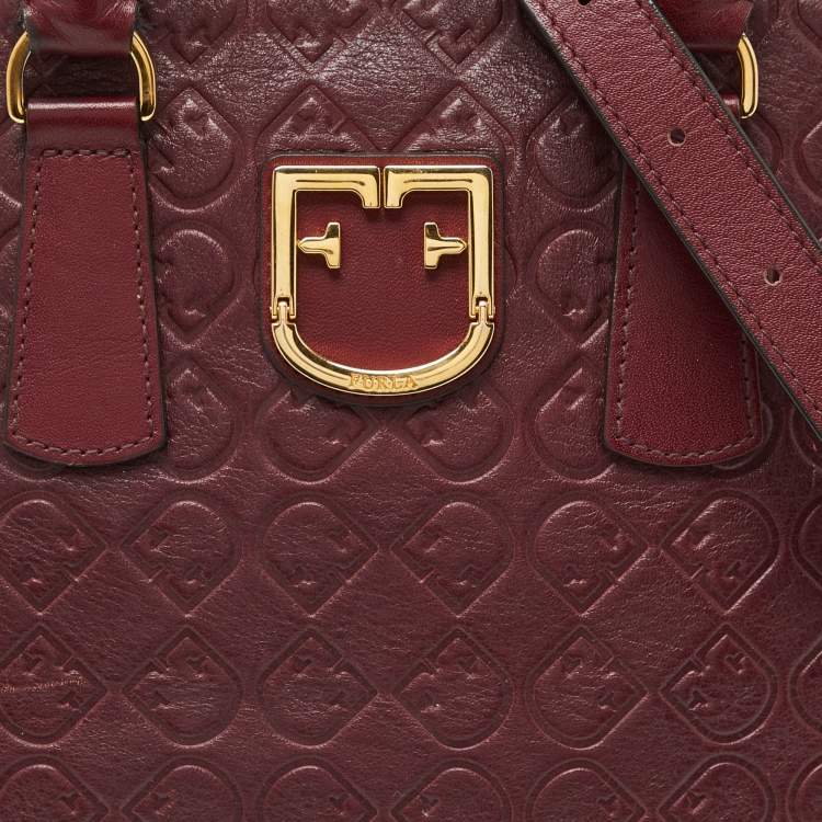 Pre Owned Furla Burgundy Leather Dome Satchel 
