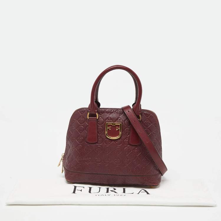 Pre Owned Furla Burgundy Leather Dome Satchel 