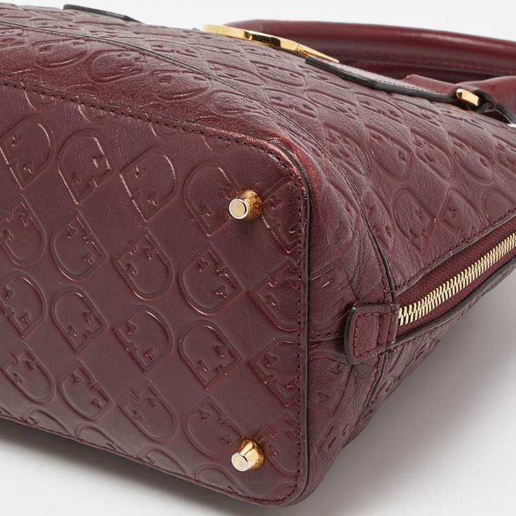 Pre Owned Furla Burgundy Leather Dome Satchel 