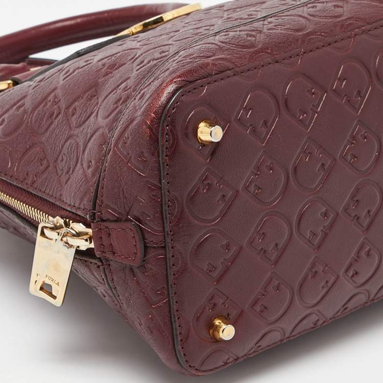 Pre Owned Furla Burgundy Leather Dome Satchel 