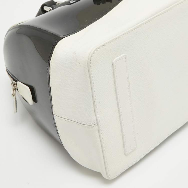 Pre Owned Furla Black/White Leather and Rubber Candy Flap Satchel