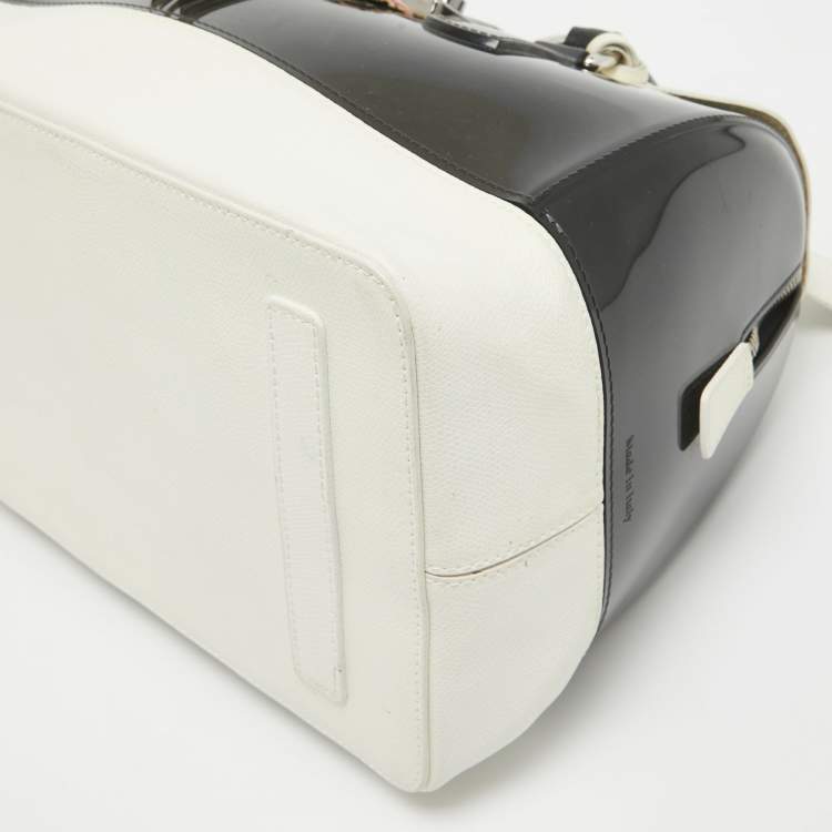 Pre Owned Furla Black/White Leather and Rubber Candy Flap Satchel