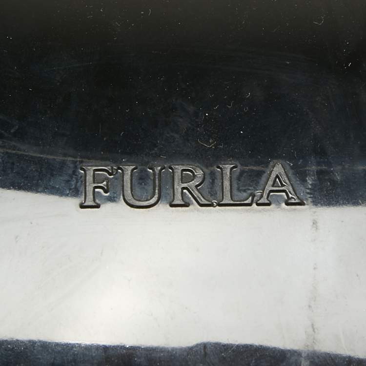 Pre Owned Furla Black/White Leather and Rubber Candy Flap Satchel
