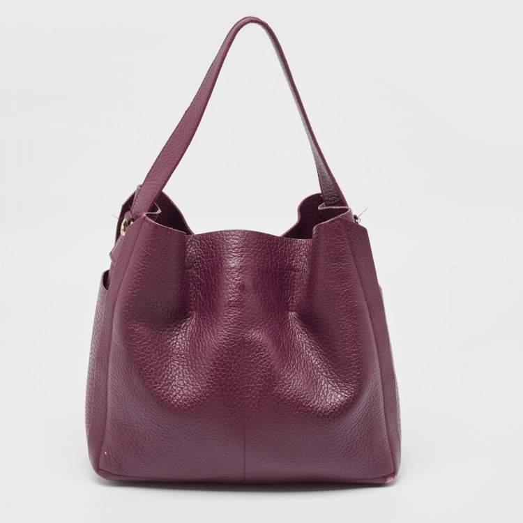 Pre Owned Furla Burgundy Pebbled Leather Medium Capriccio Hobo