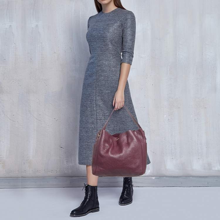 Pre Owned Furla Burgundy Pebbled Leather Medium Capriccio Hobo