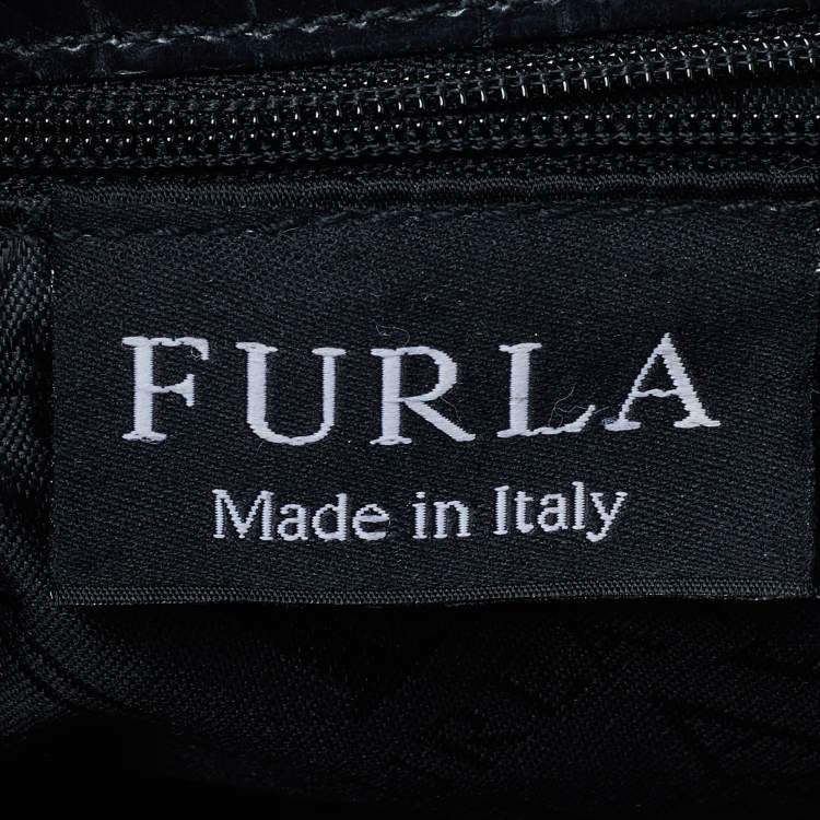 Pre Owned Furla Black Croc Embossed Leather Vintage Shoulder Bag
