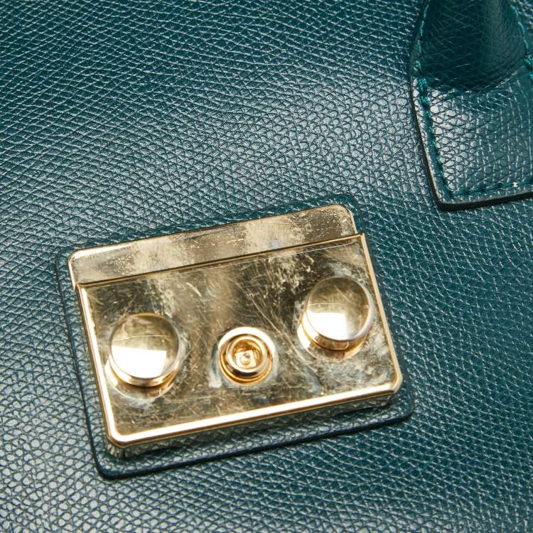 Pre Owned Furla Green Leather Small Metropolis Tote