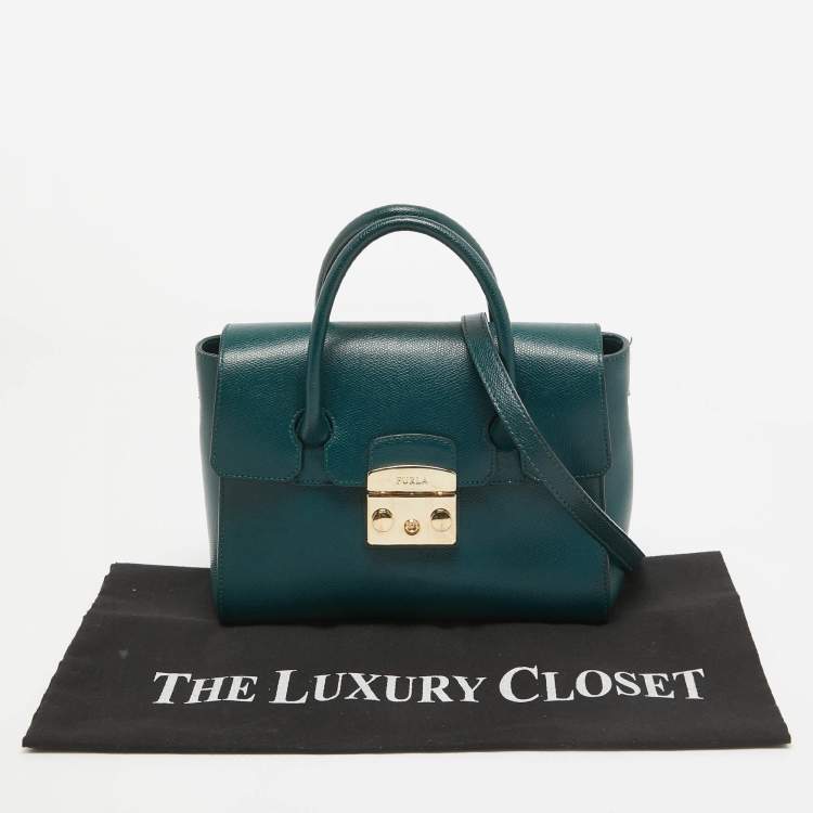 Pre Owned Furla Green Leather Small Metropolis Tote