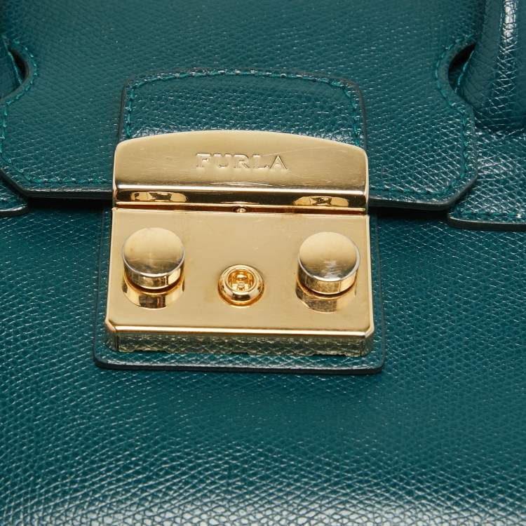 Pre Owned Furla Green Leather Small Metropolis Tote